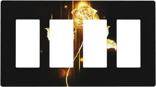 Miniatura 473 de Cubiertas de placa de pared de 3 gang con interruptor de luz de triple palanca, en negro y dorado con esplendor de oro rosa, estampado floral
