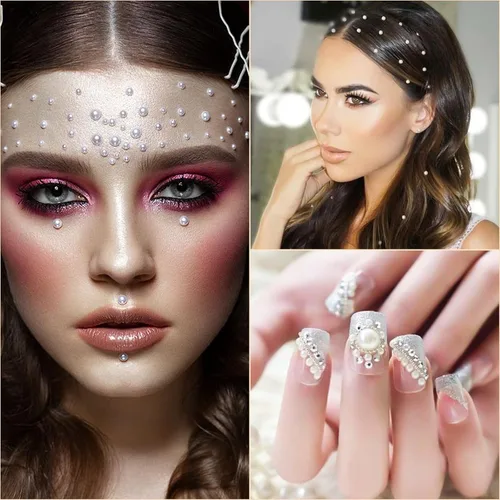 Miniatura 4 de Nicpro - 2475 calcomanías de perlas autoadhesivas, 4 tamaños, para maquillaje, gemas de perlas blancas, decoración para cara, cuerpo, uñas, cabello