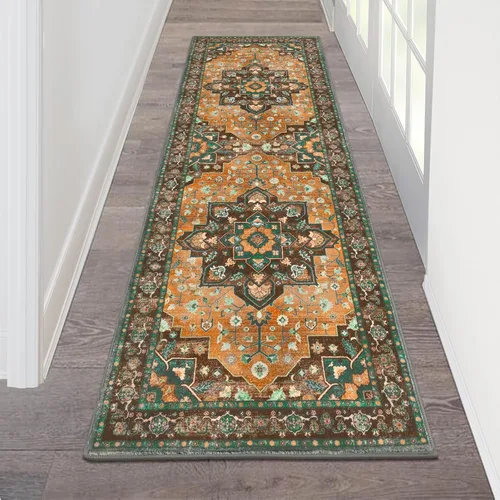 Miniatura 117 de HEBE Alfombra Pasillo 2'x10' Lavable Vintage Desgastada Alfombras de Área Antideslizante Alfombra de Lavandería Boho Alfombras de Piso para Pasillos