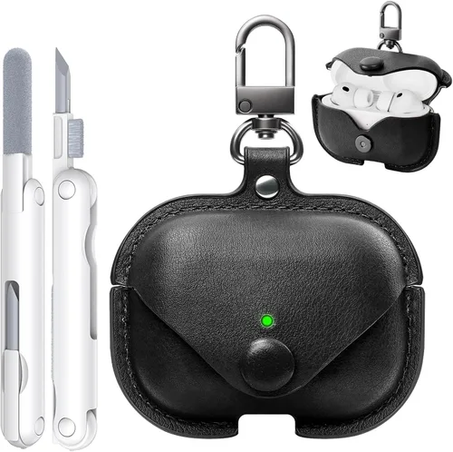 Miniatura 16 de Funda de piel para Airpods Pro 2, funda para AirPods Pro con llavero y kit de limpiador para Apple Airpods Pro de 2ª/1ª generación (2023/2022/2019)