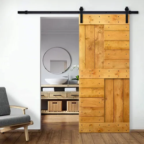 Miniatura 54 de TMS Serie N - Puerta corrediza interior de madera de pino anudada con kit de herrajes deslizantes (32 x 84 pulgadas, blanco)