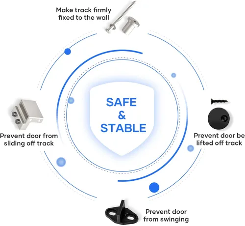 Miniatura 5 de EaseLife Kit de Rieles de Hardware de 5 Pies para Puerta Corredera de Granero de Níquel Cepillado, Polea J Básica, Trabajo Pesado, Se Desliza Suave