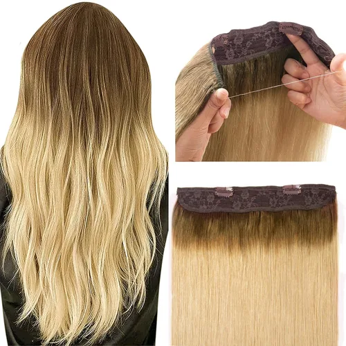 Miniatura 11 de Tinashe Extensiones de cabello humano real con alambre, lacio, 12 pulgadas, 2.47 onzas, rubio claro, con reflejos rubio dorado, extensiones
