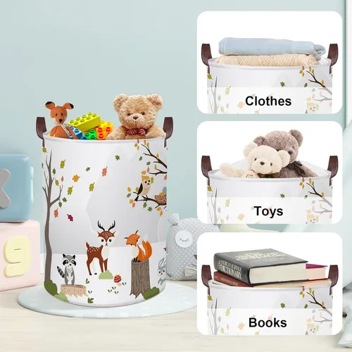 Miniatura 5 de Clastyle Cesta de lavandería de animales del bosque de 45 litros, plegable, impermeable, con asa, para habitación de los niños, ciervos de la selva