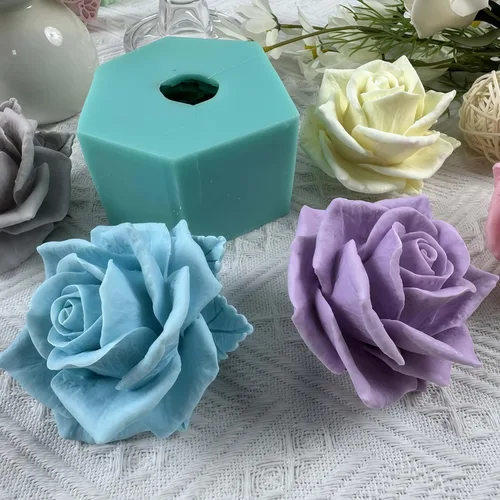 Miniatura 5 de Molde de Silicona 3D de Flor de Rosa Floreciente para Resina Flor Jabón Vela Haciendo Moldes DIY Molde de Pastel de Boda Decorando con Epoxi Molde