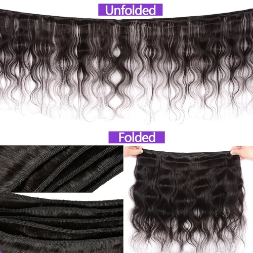 Miniatura 3 de 3 manojos de cabello humano 10A, 20, 22, 24 pulgadas de onda corporal, 100% cabello brasileño virgen sin procesar, doble trama, ofertas de manojos