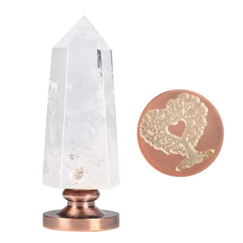 Miniatura 13 de Amogeeli Mango de cera de cristal de roca facetada con cabeza de cobre, sello hexagonal de cera de piedra puntiaguda para invitaciones de boda