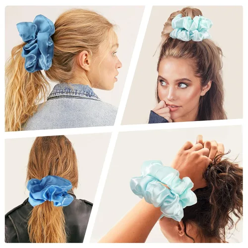 Miniatura 2 de Coleteros de satén para el cabello: lindos y grandes sujetadores de cola de caballo para cabello grueso y rizado - lazos para el cabello sin Azul