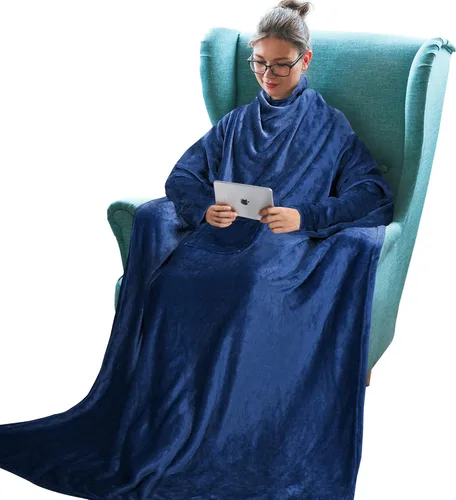 Miniatura 20 de Tirrinia Manta de Forro Polar Vestible con Capucha y Mangas para Adultos Mujeres y Hombres, Súper Suave Cómoda de Felpa Funcional Manta de TV Throw