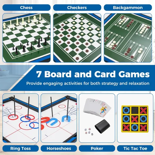 Miniatura 3 de Goplus Mesa de juego múltiple 14 en 1, mesa de juego combinada con futbolín, hockey de aire, piscina, tenis de mesa, baloncesto, ajedrez, damas