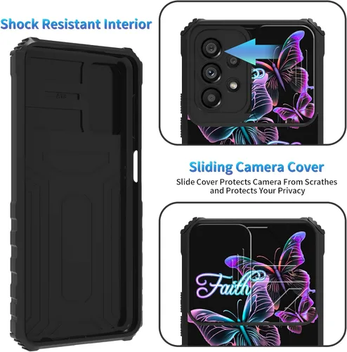Miniatura 143 de Funda para Samsung Galaxy S22 Ultra 5G, Galaxy S22 Ultra con cubierta de cámara deslizante, funda resistente de doble capa con función atril Black