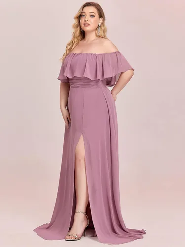 Miniatura 3 de Ever-Pretty Vestido formal de gasa con hombros descubiertos y mangas con volantes y abertura lateral para mujer 0968-PZUSA