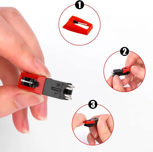 Miniatura 5 de 5 agujas para tocadiscos, aguja de repuesto para tocadiscos duradera, repuesto para tocadiscos de vinilo (rojo)