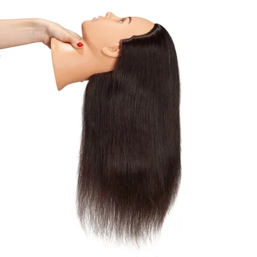 Miniatura 4 de Cabeza de maniquí Hairingrid 20"-22" 100% Cabello Humano para Peluquería y Cosmetología, Cabeza de Muñeco de Entrenamiento con Soporte de Abrazadera
