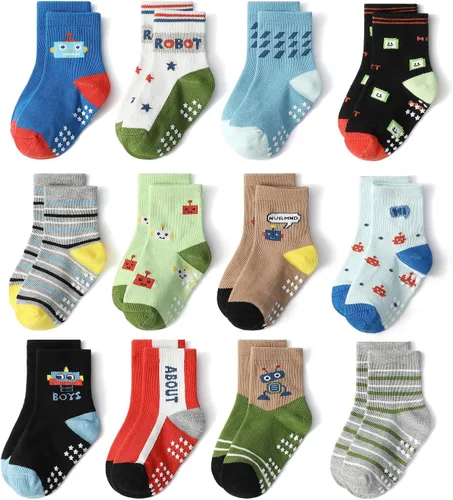 Miniatura 14 de SkiBeaut Calcetines antideslizantes para niños y niñas de 1 a 7 años, 12 pares de calcetines para niños y niñas