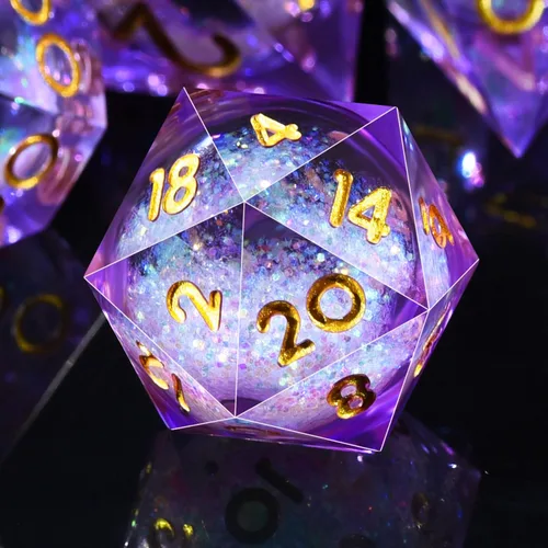 Miniatura 17 de AUSTOR Juego de dados DND de resina de núcleo líquido, de borde afilado poliédricos, juego de 7 dados DND de arena movediza hechos a mano de resina