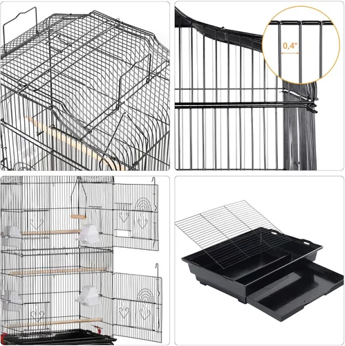 Miniatura 5 de Yaheetech Jaula para pájaros de 64 pulgadas, jaula para periquitos con bandeja deslizante, comederos, soporte enrollable desmontable, jaulas