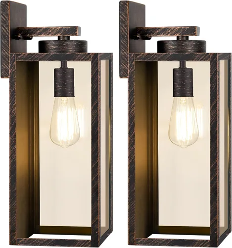Miniatura 16 de Paquete de 2 lámparas de pared para exteriores, faroles impermeables y modernos, dispositivos de iluminación para porche, con casquillo E26