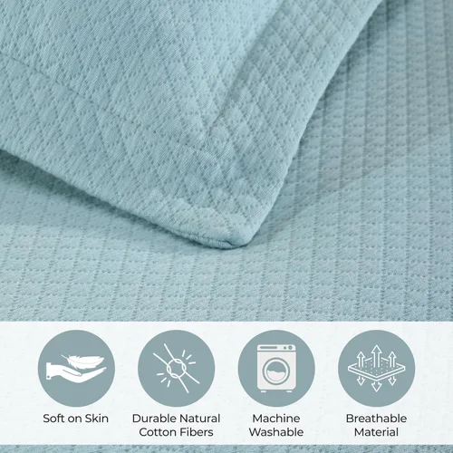 Miniatura 3 de Cubrecama doble Superior Diamond Solitaire de algodón de primera calidad Jacquard Matelassé con fundas de almohada a tono, color aguamarina Aqua