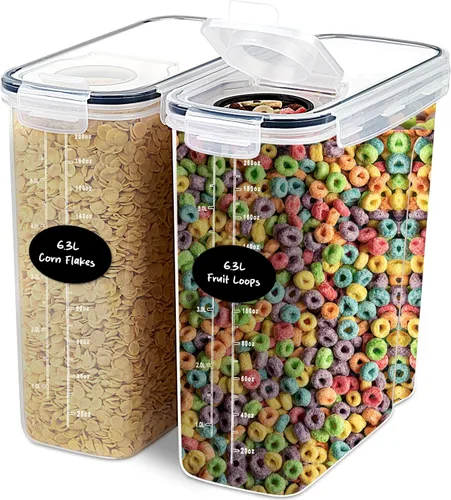 DWËLLZA KITCHEN Contenedores de Almacenamiento de Cereales EXTRAGRANDES (6.3L / 213OZ) Juego de 2 Dispensadores de Cereales a Granel Tamaño Familiar
