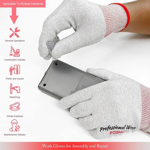 Miniatura 5 de FOSHIO Guantes de vinilo con envoltura - Herramienta profesional de aplicación antiestática, guantes de trabajo libres de polvo de fibra de carbono