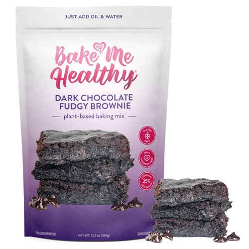 Bake Me Healthy Mezcla para hornear brownie de chocolate amargo sin gluten, brownie vegano, sin OMG, 35% menos azúcar, apta para alérgicos, a base