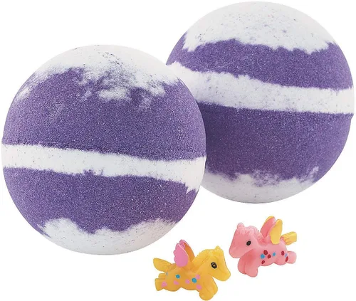 Fun Express Bombas de baño con juguete de unicornio oculto en el interior – Sorpresa mágica para la hora del baño para niños, divertida y colorida,