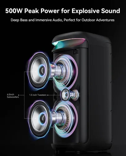 Miniatura 2 de GKD60 - Máquina de karaoke con 2 micrófonos inalámbricos para adultos, altavoz portátil de fiesta Bluetooth, sistema PA de potencia máxima de 500 W