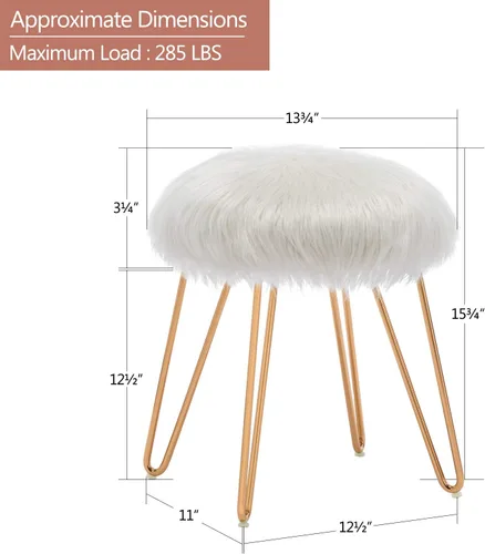 Miniatura 2 de DUHOME Otomana de piel sintética, taburete de maquillaje redondo con patas de metal dorado para dormitorio, sala de estar, color blanco