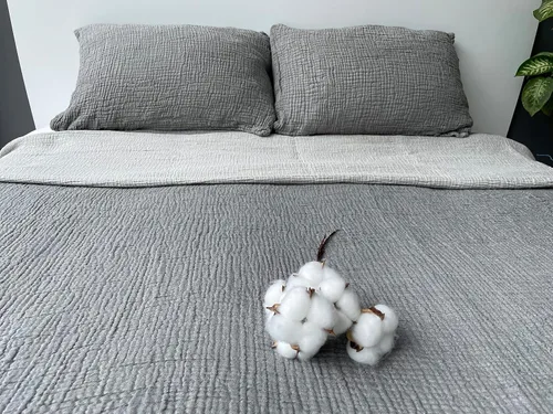 Miniatura 4 de Manta de muselina 100% algodón, colcha de 4 capas, funda de cama suave de muselina de algodón turco, colcha reversible, gris antracita