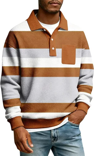 Miniatura 4 de Camisas de manga larga con botones a cuadros para hombre, con cuello de manga larga, estilo casual, elegante, a cuadros 2- amarillo