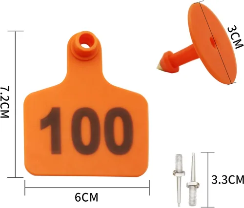 Etiquetas de oreja de ganado numeradas del 001 al 100 con alicates, etiqueta de plástico para animales de ganado para vacas, cabras, ovejas y cerdos