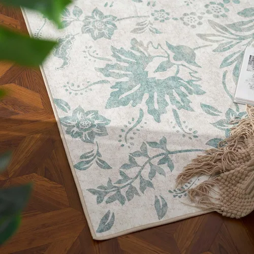 Miniatura 96 de jinchan Lima - Alfombra simétrica floral geométrica lavable, alfombra de entrada de medio círculo de 2 x 3, alfombra de media luna, suave y Azul
