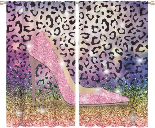 Cortinas de tacón alto color oro rosa para decoración del hogar, moda moderna, para mujer, con estampado de leopardo, con estampado de leopardo,