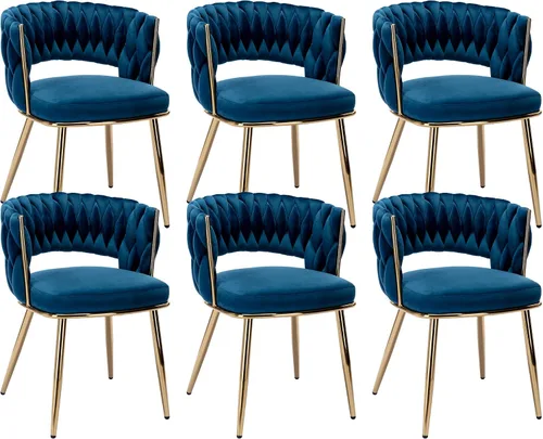 Miniatura 24 de Juego de 2 sillas de comedor tejidas, modernas sillas de comedor tejidas a mano con patas de metal negro, sillas tapizadas con marco negro