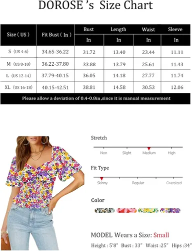 Miniatura 6 de DOROSE Blusa de manga abombada para mujer, con cuello de corazón, parte delantera fruncida