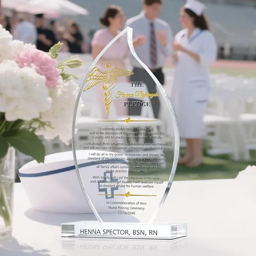 Miniatura 2 de Regalo personalizado de graduación de enfermera: placa de cristal grabada personalizada de Nightingale para ceremonia de fijación con nombre, grado