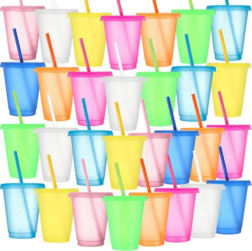 Miniatura 20 de Sieral Paquete de 60 vasos con tapas y pajillas, vasos para niños con pajilla, botella de agua reutilizable, taza de viaje para café helado, vasos