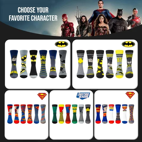 Miniatura 5 de Calcetines de la Liga de la Justicia para niños y hombres, calcetines de superhéroe, paquete de 6 calcetines para niños, calcetines deportivos
