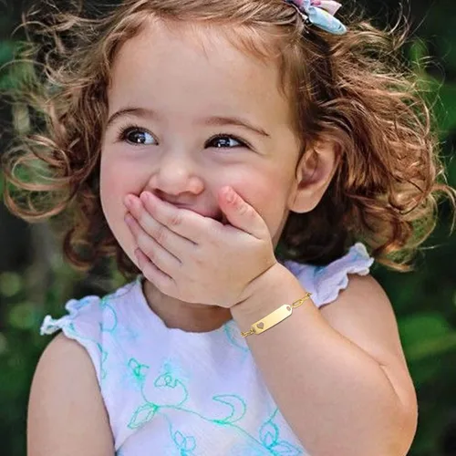 Miniatura 142 de Pulsera de barra para bebé: chapado en oro de 18 quilates, pulsera con placa de identificación personalizada para niños pequeños de mamá, nombre