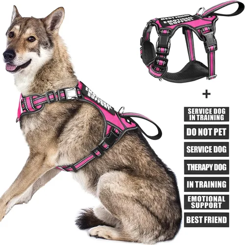 Miniatura 18 de Arnés para perro de servicio WINSEE sin tirones con 7 parches para perros, arnés reflectante para mascotas con asa acolchada y duradera