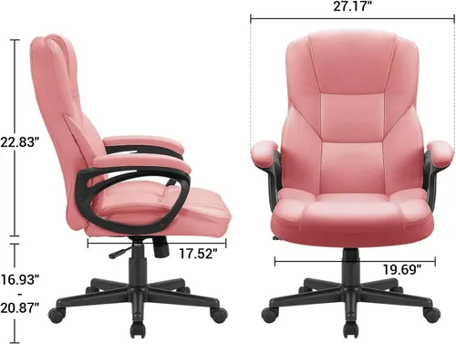 Miniatura 3 de Furmax Silla ejecutiva de oficina con respaldo alto, ajustable, silla de escritorio gerencial para el hogar, silla giratoria de cuero PU para Rosa