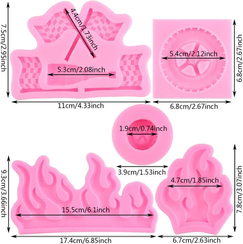 Miniatura 2 de ZiXiang Molde de fondant de llama, molde redondo de silicona, moldes de silicona para fuego caliente, moldes de bandera de rueda de camión