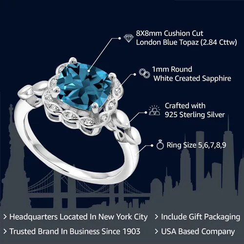 Miniatura 2 de Gem Stone King Anillo de compromiso de plata de ley 925 de 0.315 in con piedra natal y zafiro blanco creado Anillo de compromiso de boda