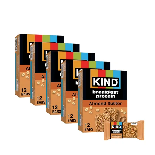 KIND - Barras de proteína para el desayuno, mantequilla de almendras, snacks saludables, libres de gluten, con 8g de proteína, 30 unidades
