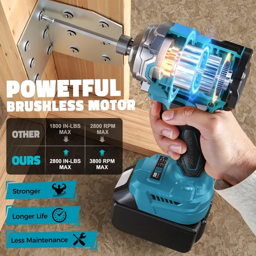 Miniatura 2 de Destornillador de impacto inalámbrico para batería de 18V de Makita, 2800 lb-in, destornillador de impacto sin escobillas con portabrocas hexagonal