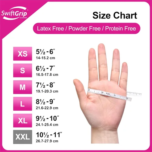 Miniatura 8 de SwiftGrip Guantes de nitrilo sin polvo, 3 mil, guantes de nitrilo desechables, sin látex, sin polvo, rosa/fucsia