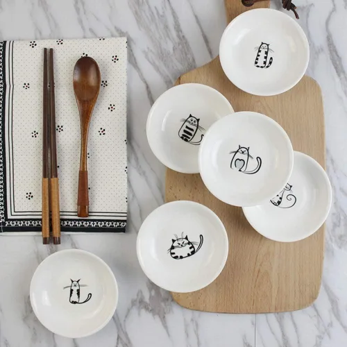 Miniatura 3 de FUYU Plato de cerámica para salsas de gato, 6 piezas, plato de aperitivo, plato lateral, 4 pulgadas