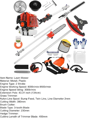 Miniatura 5 de Cortacésped 52cc 2-Stroke Gas 5 en 1 multifuncional gasolina cortasetos motosierra cortador de cepillo cortador a gas para envío de césped