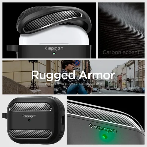 Miniatura 2 de Spigen Rugged Armor - Funda diseñada para AirPods Pro de 2ª generación 2022/2023 (cable USB-C/Lightning) con mosquetón, color negro mate